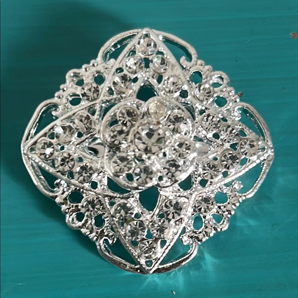 Bridal Wedding Prom Formal 6 Piece Rhinestone Silver Floral Brooch Set - Picture 3 of 9